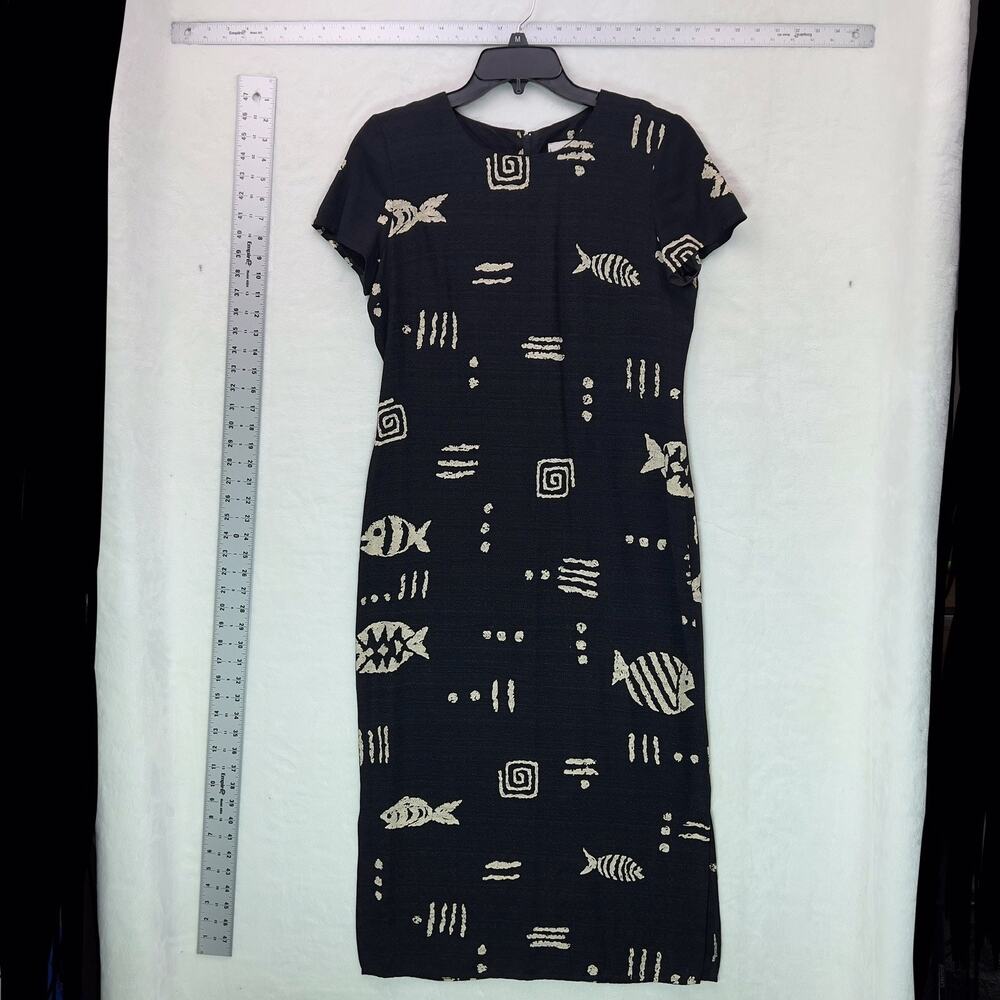 Molly Malloy Dress Womens 8P Black Fish Aztec Island Beachy Coastal Resort Boho